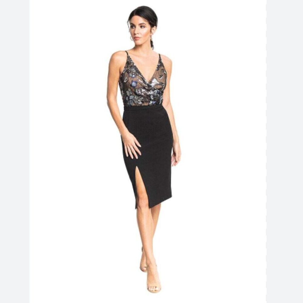 ANTHRO brand DRESS THE POPULATION Giului Sequin Bodice Crepe Sheath DRESS - XS